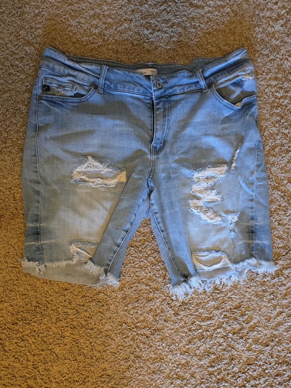 KanCan Light Wash Distressed Denim Shorts with Frayed Hem
